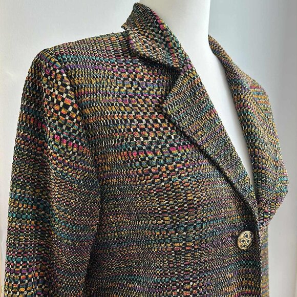Joseph Ribkoff Multicolor Metallic-Jacquard Blazer with Gold Buttons – US 8 - Picture 1 of 12
